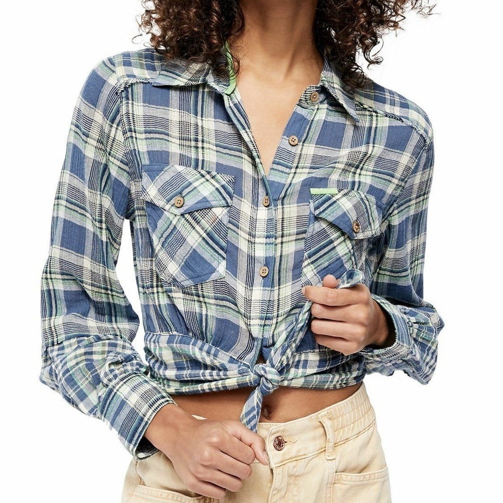 Free People First Bloom Plaid Button-Front Shirt